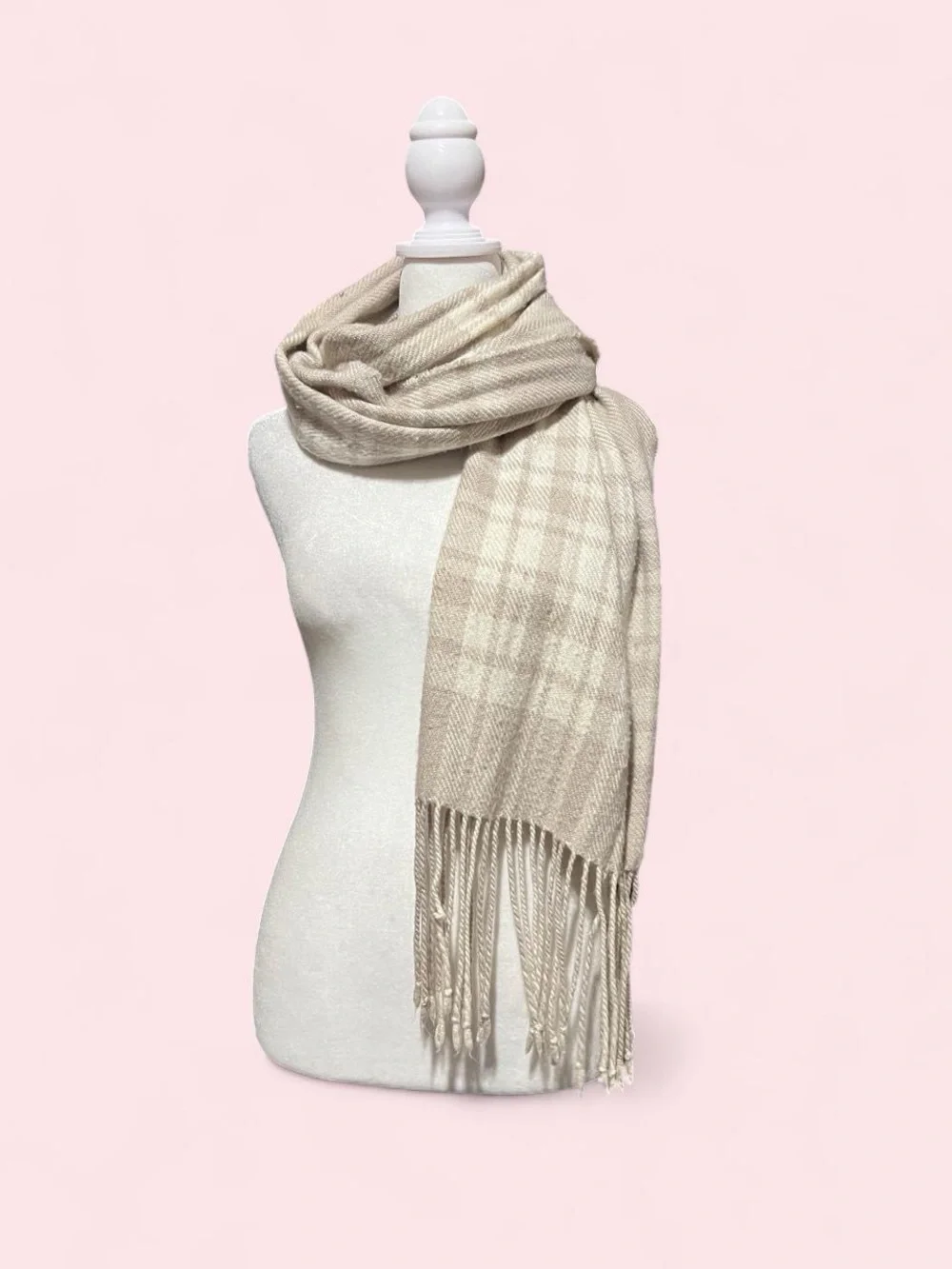 Neutral Fringe Scarf - Beige Lightweight Women's Accessory